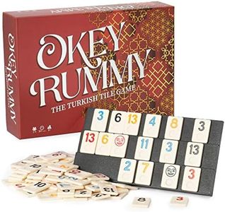 Okey Rummy: The Turkish Tile Game - Rummy-Style Draw & Discard Family Board Game of Sets, Runs, & Seven Pairs - Includes 104 Numbered Tiles, 2 False Jokers, 4 Tile Holders, 1 Die, & Instructions