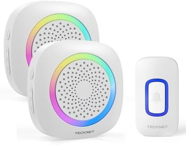 TECKNET Wireless Doorbell with 2 Portable Receiver, Battery Powered Doorbell with RGB Light, IP66 Waterproof Door Chime Kit, 1300ft Wireless Range, 0-110dB & 60 Chimes, 36-Month Long Battery Life