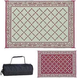 Stylish Camping 116095 6-feet by 9-feet Reversible Mat, Plastic Straw Rug, Large Floor Mat for Outdoors, RV, Patio, Backyard, Picnic, Beach, Camping (Burgundy/Beige)