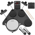 LEKATO Electronic Drum Set with Quiet Mesh Pads, Portable Electric Drum Kit, 220+ Sounds, USB MIDI, 2 Upgraded Big Pedals, Sticks, Travel Bag (Black-Big Pedal)