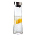 GLASKEY Glass Water Carafe with Lid,1200ml Glass Juice Pitcher with Stainless Steel Gravity Lid,Clear Water Pitcher for Ice Tea,Milk,Lemonade,Coffee,Juice Beverage