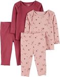 Simple Joys by Carter's unisex-baby 4-piece Textured Set, Light Burgundy/Pink Floral, 0-3 Months