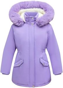 Arssm Girl's Winter Coat Long Waterproof Kids Outerwear Warm Parka Puffer Jacket with Hood(Purple-11Y)