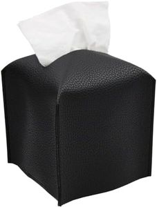 Tissue Holder White Tissue Box Cover, Square Decorative PU Leather Tissue Box Holder with Bottom Belt, JOMWEN Paper Organizer Dispenser for Home, Car, Hotel, Office 5"X5"X5" (Black)