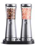 TOMEEM Electric Salt and Pepper Grinder Set with Storage Base, Stainless Steel Rechargeable Salt and Pepper Grinder Set, 4.5oz Large Capacity, 1.8" Wide Mouth, Adjustable Coarseness, Ideal for Kitchen