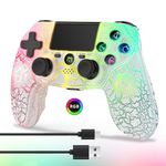 Wireless Controller for PS4, Wireless Remote Gamepad with Unique Cracked Design/Dual Vibration/6-Axis Motion Sensor/Audio Function, Game Controller Widely Compatible with PS4/PC/iOS(White)