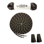 Round Boot Laces (3 Pairs) 5mm Durable Shoelaces for Hiking, Walking, Outdoor and Work Boots + Bonus Shoelaces Holder by CUBSER (160cm, Black-Grey)