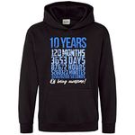 Purple Print House Boys 10 Years Of Being Awesome Kids Hoodie Birthday Ten Year Old 10th Bday Hoody for your Son, 9-11 Years, Black