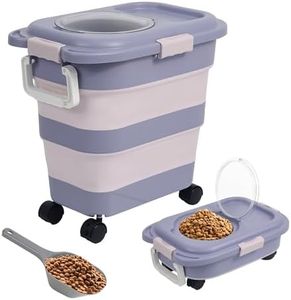 Adorabby Dog Food Storage Container, 25-30Lbs Travel Collapsible Pet Food Container with Airtight Lids, Wheels, Scoop, Handle for Dog/Cat/Bird/Rice Food,Keep Dry Food Fresh,Easy to Move, Purple