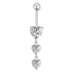 Gojewen Belly Button Bar 10mm Surgical Steel 14G Navel Ring with Heart Dangle Piercing Jewellery Silver for Women