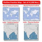 India and World's OutLine Map (100 Nos) : Set of 4 (25 each type Nos)