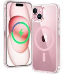 FNTCASE for iPhone 15 Phone Case: Defender Magnetic Clear Case Anti Yellowing Drop Protection Robust Shockproof Cell Phone Cover for iPhone 15 Case 6.1 Inch Pink Clear