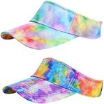 Rbenxia 2 Pieces of Adjustable Sport Visors Sun Visor Hats Cap Visors for Women and Men (Gradient Green and Gradient Rainbow)