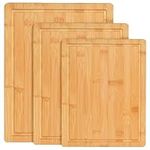 Bamboo Cutting Board Set of 3, Wooden Cutting Boards with Juice Groove for Kitchen, Thick Chopping Board for Meat, Vegetables and Fruits, Serving Cheese Board, Bread Board or Chopping Board Set