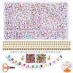 2400pcs Round Letter Beads for Bracelets Making Kit Acrylic Alphabet Number Beads with Clay Seed Beads for Jewelry Making DIY Necklace Bracelet(4x7mm)