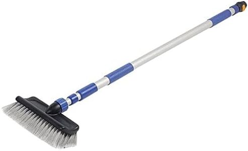 Camco Flow-Through Wash Brush with Push Button Telescoping Handle - Connect to Standard Water Hose to Clean Your Vehicle | Great for RV, Truck Boat and Car Washing - (41960), White