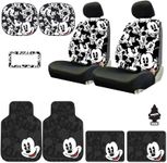 Yupbizauto Disney Mickey Mouse Design Low Back Car Seat Covers Spring Shades Floor Mats License Plate Frame Accessories Set with Air Freshener