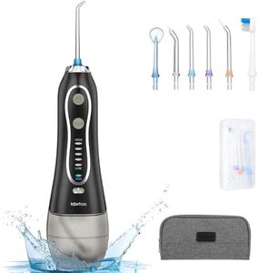 H2ofloss Water Flosser Portable Dental Oral Irrigator with 5 Modes, 6 Replaceable Jet Tips, Rechargeable Waterproof Teeth Cleaner for Home and Travel -300ml Detachable Reservoir