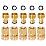 Garden Hose Quick Connectors Solid Brass 3/4 inch GHT Easy Connect Fittings No-Leak Water Hose Male Female (5 Sets)