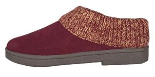 Clarks Womens Slipper Suede Leather Knitted Collar Clog Slippers - Plush Faux Fur Lining, Berry, 9