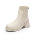 DREAM PAIRS Women's Elastic Chelsea Ankle Booties Fashion Lug Sole Platform Chunky Heel Slip on Fall Heeled Short Boots Shoes SDAB2312W,Size 5,Beige,SDAB2312W