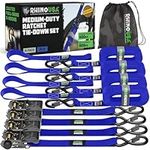 Rhino USA Ratchet Tie Down Straps (Set of 4) - 800 kg Max Break Strength, 2.5cm x 4.6m Tie Downs with Hooks (4pcs) - Strap for Ski Bike Furniture Moving & Securing Cargo - Blue