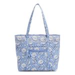 Vera Bradley Women's Cotton Vera Tote Bag Handbag, Sweet Garden Blue, One Size