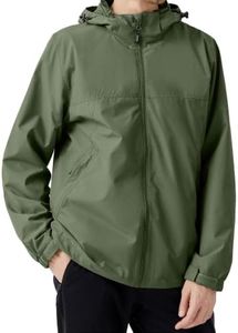 EIGIOO Men's Hooded Windbreaker Jacket Lightweight Waterproof for Hiking Green M