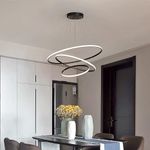 Avior Modern Chandelier, Jhumar, Jhoomer for Living Room Ceiling, Creative 3 Ring Hanging Pendant Lamp with Height-Adjustable, Bedroom, Dining Room Pendant Light (Black)