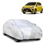 FAVY 100% Waterproof Car Cover for Toyota Wigo Full Car Body Cover with Mirror Pocket, All-Weather Protection with Elasticated Bottom Matellic Silver with Blue Piping (2005-2024)