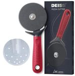 Deiss Lux Heavy Duty Pizza Cutter with Wheel Slicer- Stainless Steel Sharp Smooth Pizza Cutter Wheel with Easy Grip Non-Slip Handle, Dishwasher Safe (RED)