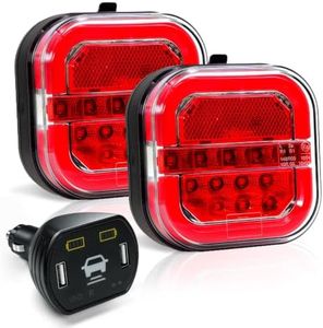 NeaLia Wireless Trailer Lights with Status Receiver, Magnetic Trailer Light for Truck RV Caravan, Rechargeable LED Tail Tow Lights Kit for Camper Boat Turn Signal Brake Running Stop, IP67 Waterproof