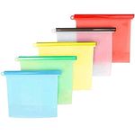 Vaigzo Silicone Reusable Food Storage Containers Bags Storage Organizer Leakproof Ziplock Bag for Food Vegetable (1000ML_Multicolor) (Pack of 5 (1Ltr))