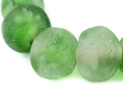 Super Jumbo Recycled Glass Beads - Beaded Wall Hangings - Extra Large African Sea Glass Beads 32-35mm - The Bead Chest (Green Swirl)