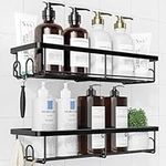 Sakugi Shower Caddy- 2 Pack, Adhesive Shower Organizer with Hooks, Rustproof Stainless Steel Shower Shelves for Bathroom, Inside Shower, Kitchen & Bedroom, Bathroom Organizers No Drilling, Black