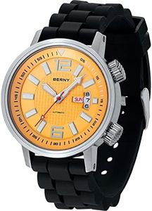 BERNY Automatic Mechanical Dive Watch for Men Self Winding Sport Silicon Strap Wristwatches Waterproof 20ATM Sapphire Glass Scratch Resistant Super Luminous（No Battery Required, Yellow,