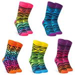 CityComfort Womens Socks, Calf Length Colourful Funny Socks Soft Breathable - Pack of 5 (Multi Animal Print)