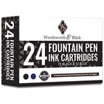 Wordsworth & Black 24 Pack Fountain Pen Ink Refills - Set of 12 Black 12 Blue Ink Cartridges - International Standard Size - Length APPR 3.75 CM - Base Diameter APPR 0.6 CM - Disposable and Generic