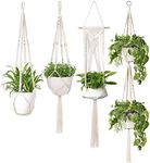 Macrame Plant Hangers, Aufondof Set of 5 Indoor Outdoor Hanging Planter, Different Tiers, Handmade Cotton Rope Flower Pots Holder, Decorative Macrame Hangers, Cream Color, Boho Decor (4)