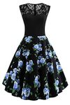 AXOE Women Swing Dress 1950s Retro Floral Print A Line Sleeveless with Lace F12, UK Size 16, XXL