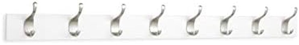 Amazon Basics Wall Mounted Coat Rack, 8 Modern Hooks, White