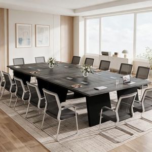 Tribesigns 8ft Conference Table, Large Meeting Table for 8-10 People, Business Seminar Furniture for Office Conference Room (4, Grey + Black)