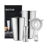 WOTOR Boston Cocktail Shaker Set, 530 ml & 830 ml Stainless Steel Weighted Shaker Tins, Strainer, Double Measuring Jigger, Professional Bar Tools for Bartender (Set)
