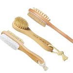 Rustic Rituals Combo Pack of Wooden Double Sided Body Brush,Face Cleansing Brush and Foot Brush.