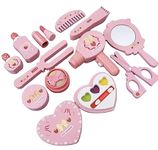 TOYARTSY Portable Pink Cosmetics and Makeup Toys for Girls Made of Wood Simulate Dressing Table Accessories Gift