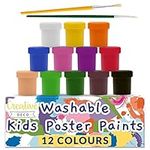 Creative Deco Washable Paint for Kids Poster Paint Set | 20 ml x 12 Pots | Children Toddlers Finger Paints | Basic, Vibrant, Pigmented & Intense Colours | Safe & Non-Toxic Quick Drying & Matte Finish