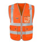 HYCOPROT Hi Vis Vest for Men Women High Visibility Reflective Safety Vest with Multiple Pockets Zipper Front Meets EN ISO 20471 Standards （3XL, Orange）