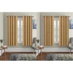 Amazon Brand - Solimo Polyester Leaf Print Long Crush Emboss Window Grommet Sheer Curtains(Pack of 4, 5 Feet, Gold)