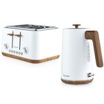 Salter COMBO-9134 Toronto Kettle and 4-Slice Toaster Set – 1.7 L Fast Boil Kettle with Limescale Filter, Wide Toasting Slots, High-Lift Eject, Wood Effect, 6 Browning Levels, 3000/1630 W, Matt White