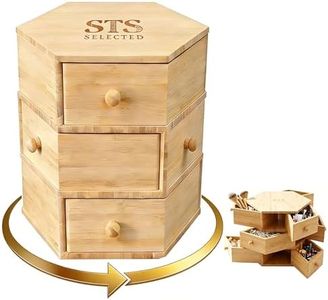 STS SELECTED Bamboo Desktop Organizer, 360° Rotatable, Large Capacity 12 Drawers. 4-Tier Desktop Organization and Desk Accessories for Home Office School Supplies, No Assembly Required.